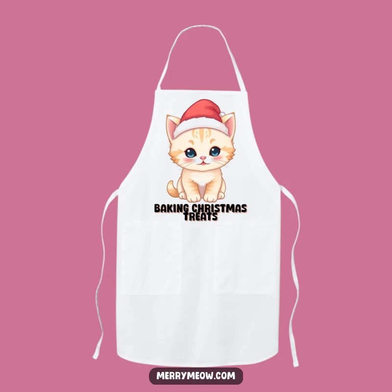Funny Kawaii Kitten Santa Apron - Festive Kitchen Wear for Holiday Baking
