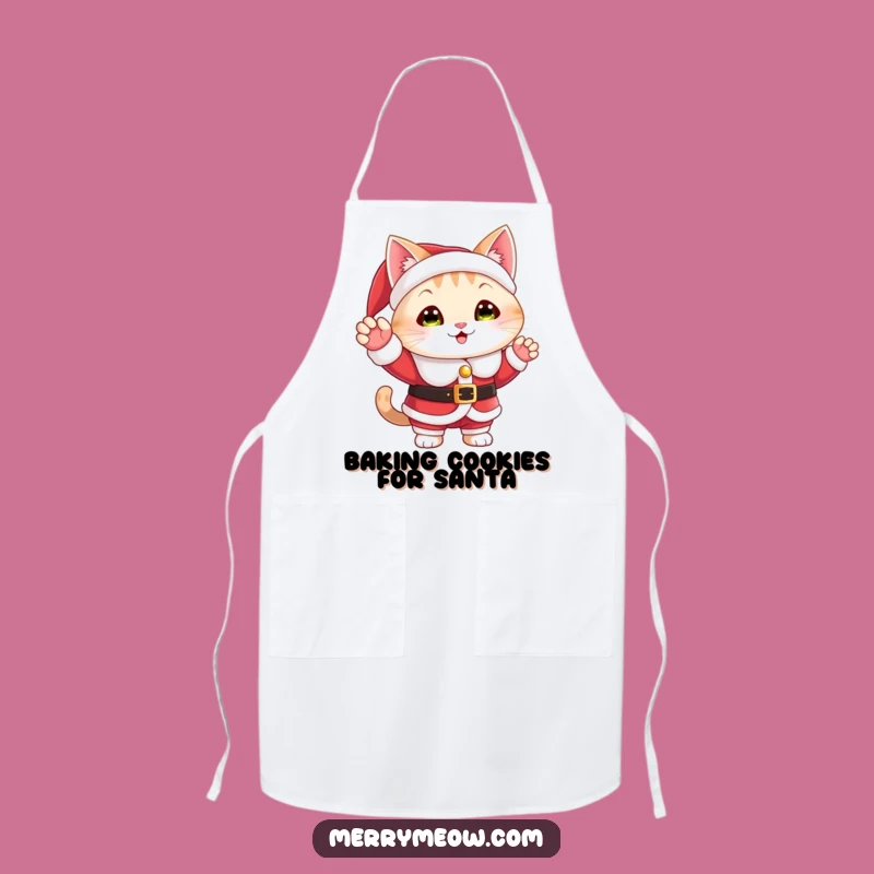 Funny Santa Cat Apron: Cheerful Wave Kitchen Accessory Holiday Gift