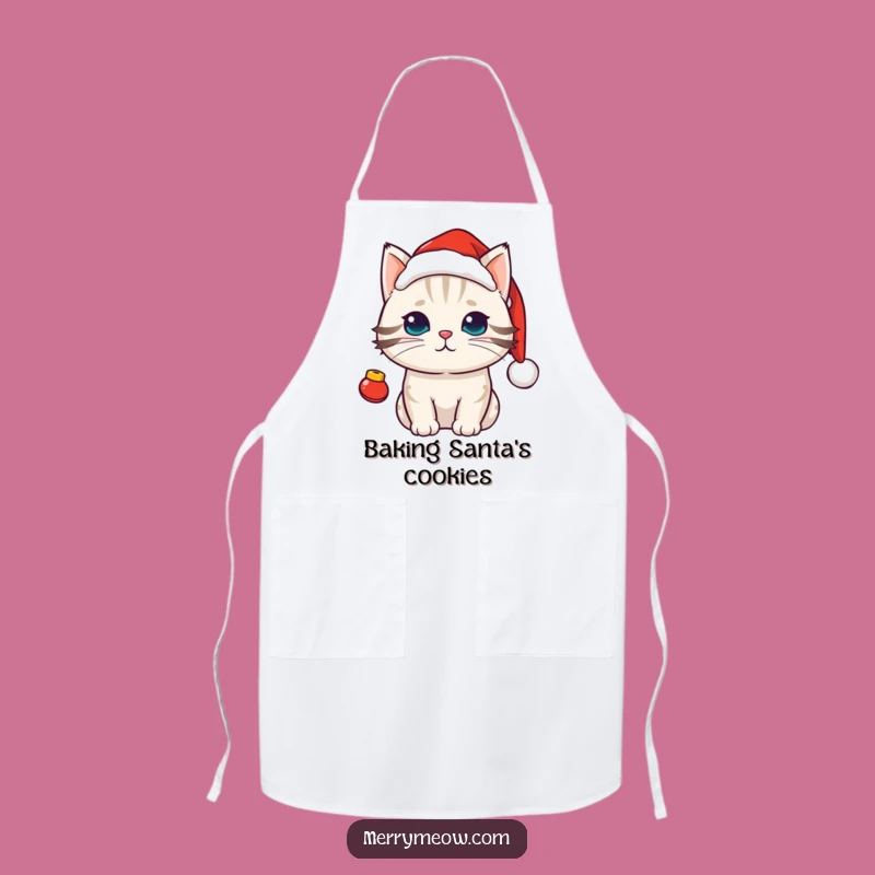 Funny Kawaii Santa Cat Apron: Festive Holiday Kitchen Gift