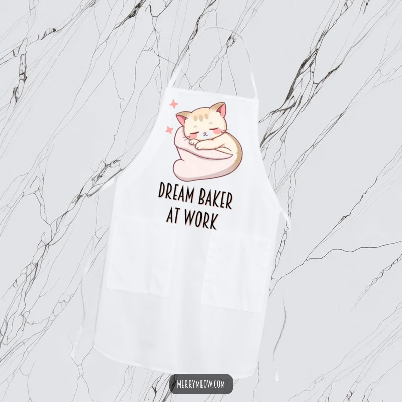 Funny Apron: A sleepy cat is nestled cozily inside a stocking, looking hilariously peaceful and ready for a nap after cooking.