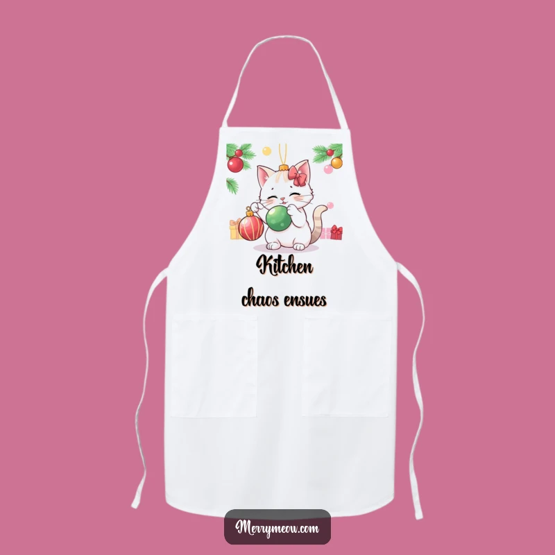 Funny Cat Ornament Apron - Playful Batting Kitchen Fun, Humorous Holiday Funny Gift