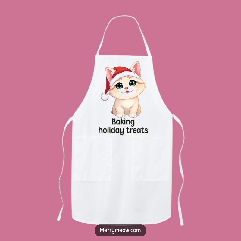 Funny Christmas Cat Chef Apron: Santa Hat Kitchen Gift