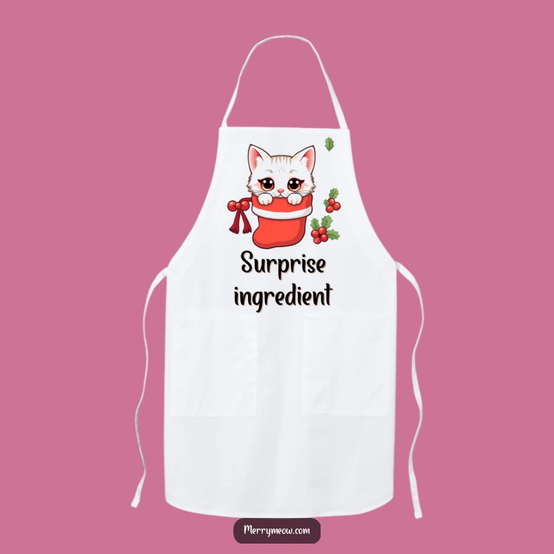 Funny Kawaii Stocking Cat Apron: Festive Kitchen Surprise Gift