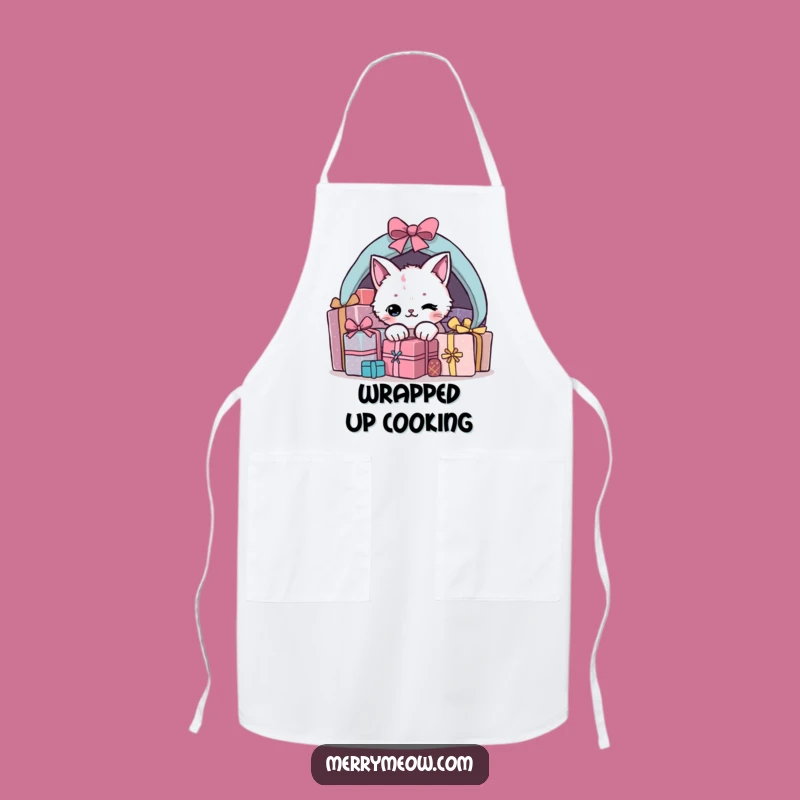 Funny Present Cat Apron: Cook Up Some Holiday Hijinks