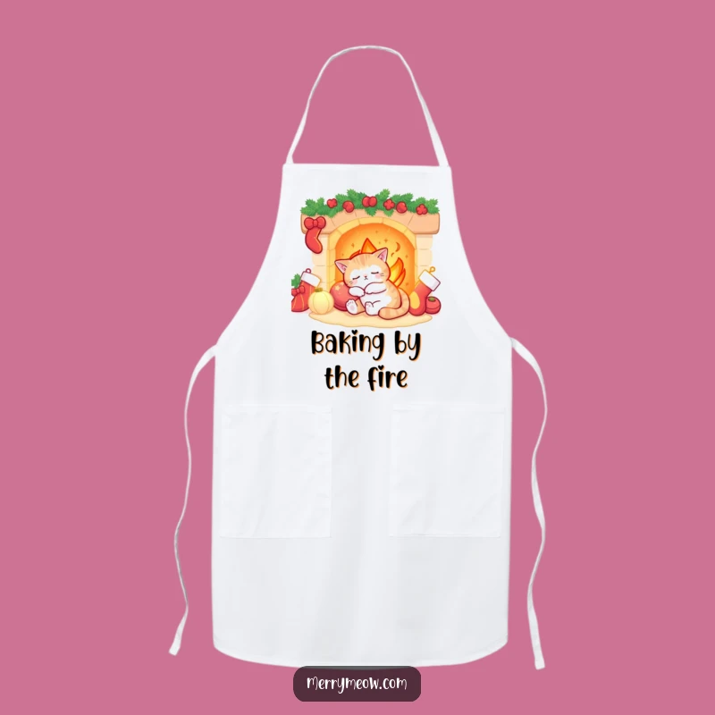 Funny Sleepy Cat Fireplace Apron: Cozy Holiday Baking Fun!