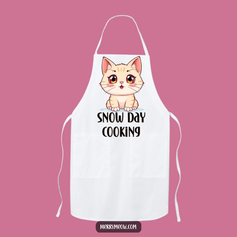 Funny Snow Watching Cat Apron: Hilarious Kitchen Wear for Winter Enthusiasts