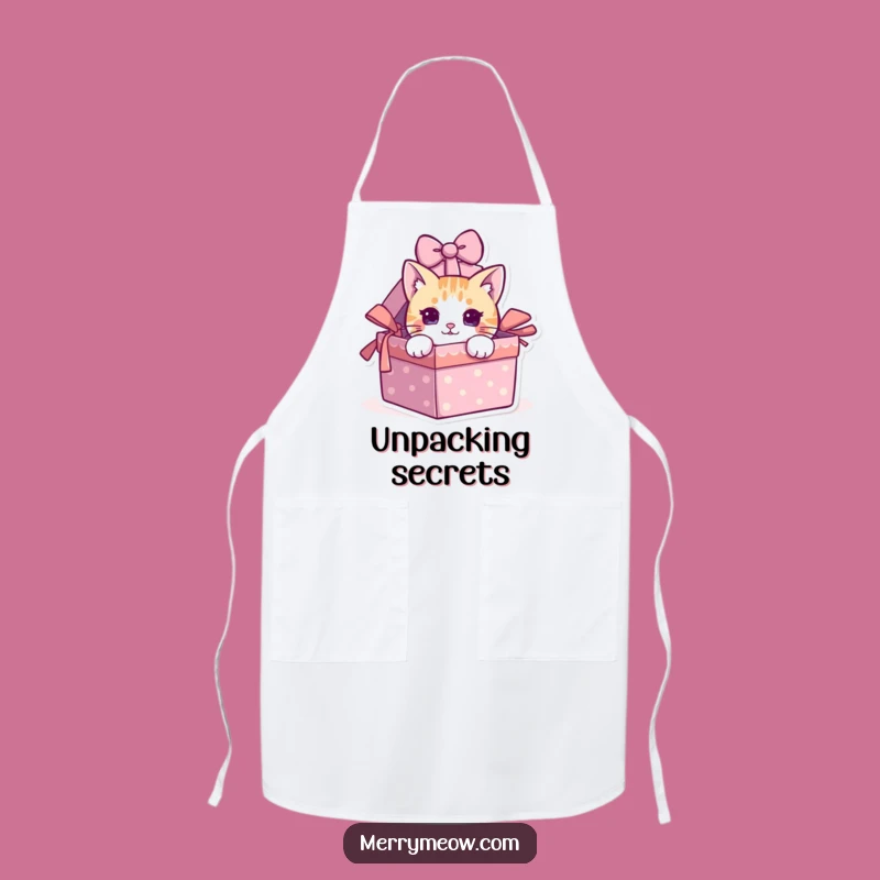 Funny Cat Peeking Gift Box Apron - Chef's Delightful & Hilarious Kitchen Wear!