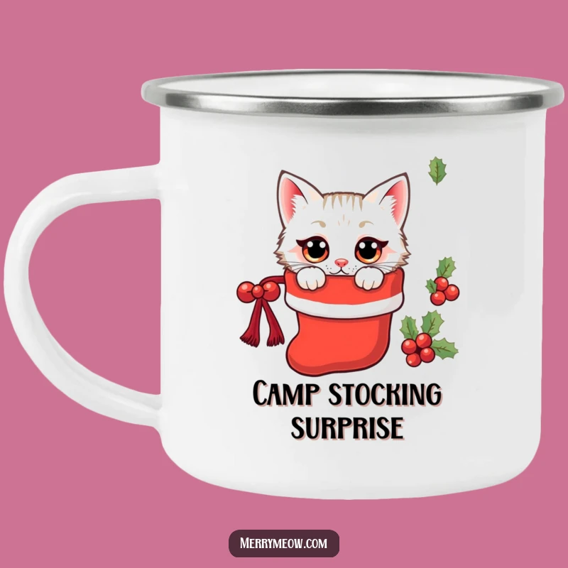 Funny Kawaii Stocking Cat Camping Mug: Holiday Surprise Outdoor Gift