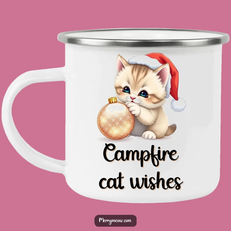 Funny Kitten Santa Hat Camping Mug: Festive Adventures, a Rugged Funny Gift!