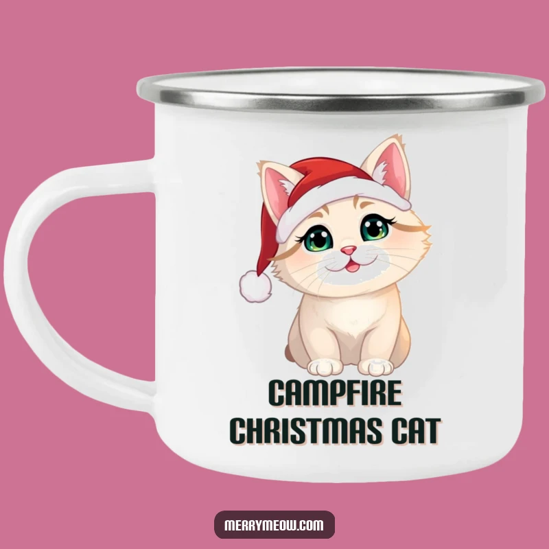 Funny Christmas Cat Camp Mug: Santa Hat Festive Outdoor Gift