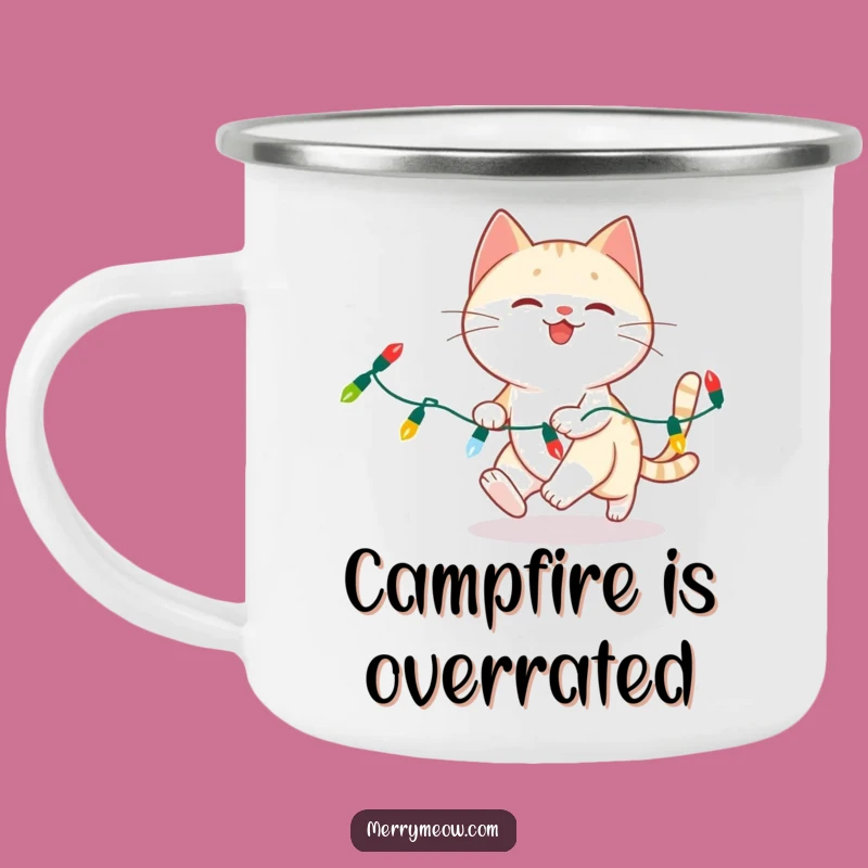 Funny Cat Christmas Lights Camping Mug - Festive & Hilarious Outdoor Companion!