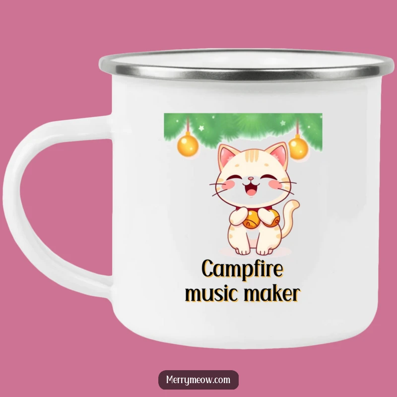 Funny Kawaii Jingle Bell Cat Camping Mug: Festive Outdoors, Hilarious Funny Gift