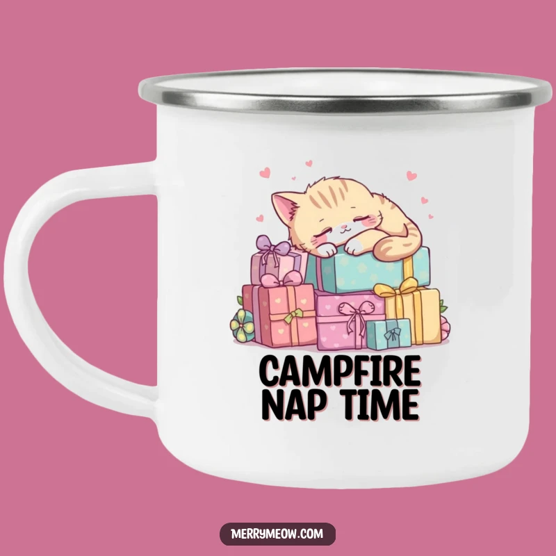 Funny Kawaii Cat Napping Camping Mug: Cozy Outdoor Relaxation Gift