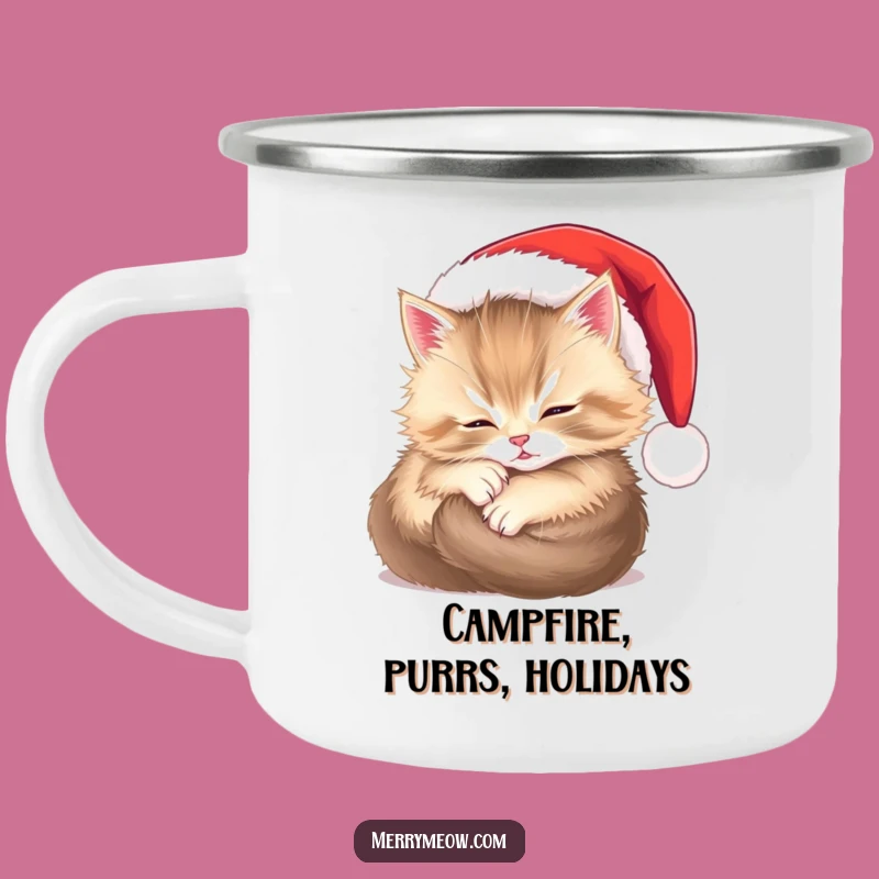 Funny Fluffy Kitten Santa Camping Mug: Festive Outdoor Fun Funny Gift