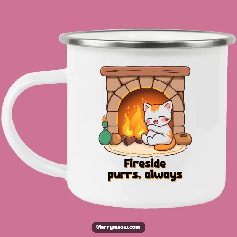 Funny Joyful Cat Fireplace Camping Mug, a Hilarious Outdoor Gift for Cat Lovers
