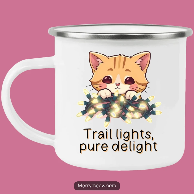 Funny Cat Christmas Lights Camping Mug: Festive Outdoor Mug Gift