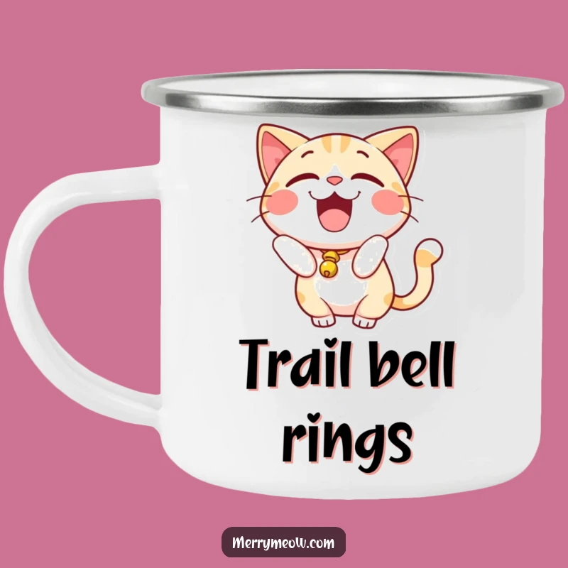 Funny Excited Cat Bell Tail Camping Mug: Adventure with a Jingle, A Hilarious Gift!