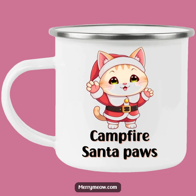 Funny Santa Cat Camping Mug: Cheerful Wave Festive Outdoor Mug Gift