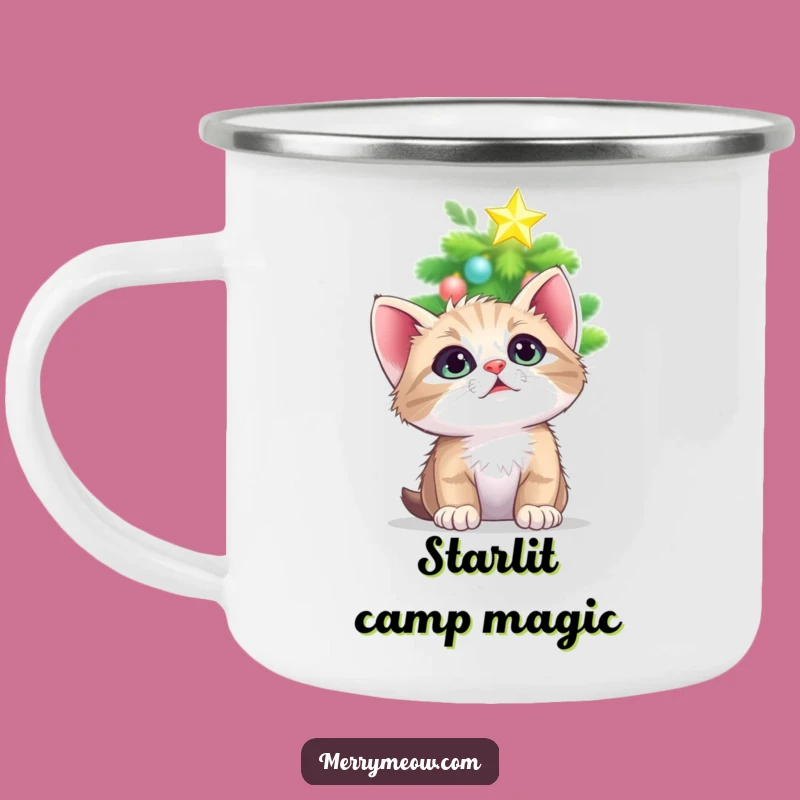 Funny Kitten Christmas Star Camping Mug: Holiday Adventure Funny Gift
