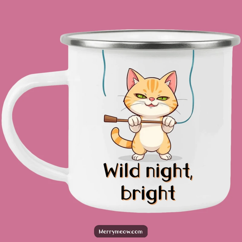 Funny Mischievous Cat Tinsel Camping Mug: Holiday Adventure Fun, A Hilarious Gift!
