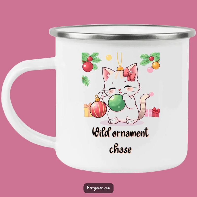 Funny Cat Ornament Camping Mug - Playful Batting Outdoor Fun, Durable Holiday Funny Gift