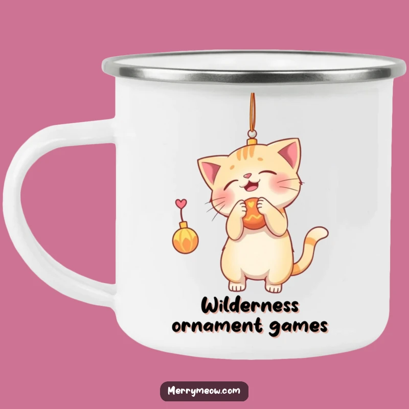 Funny Cat Ornament Batting Camping Mug: Playful Feline for Outdoor Holiday Gift