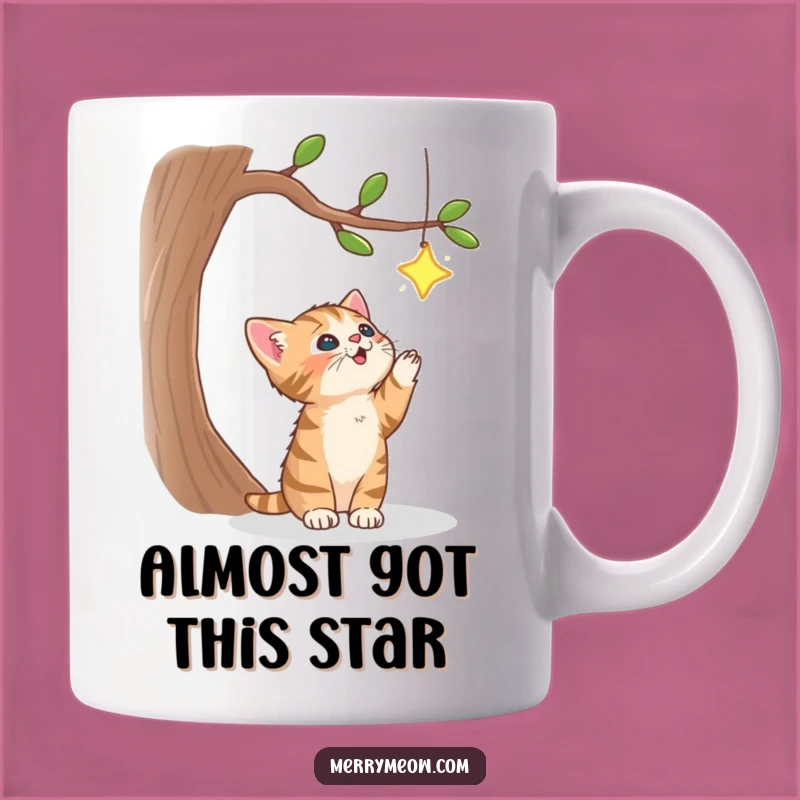 Funny Tabby Kitten Star Catcher Mug: Whimsical Feline Dream Funny Gift