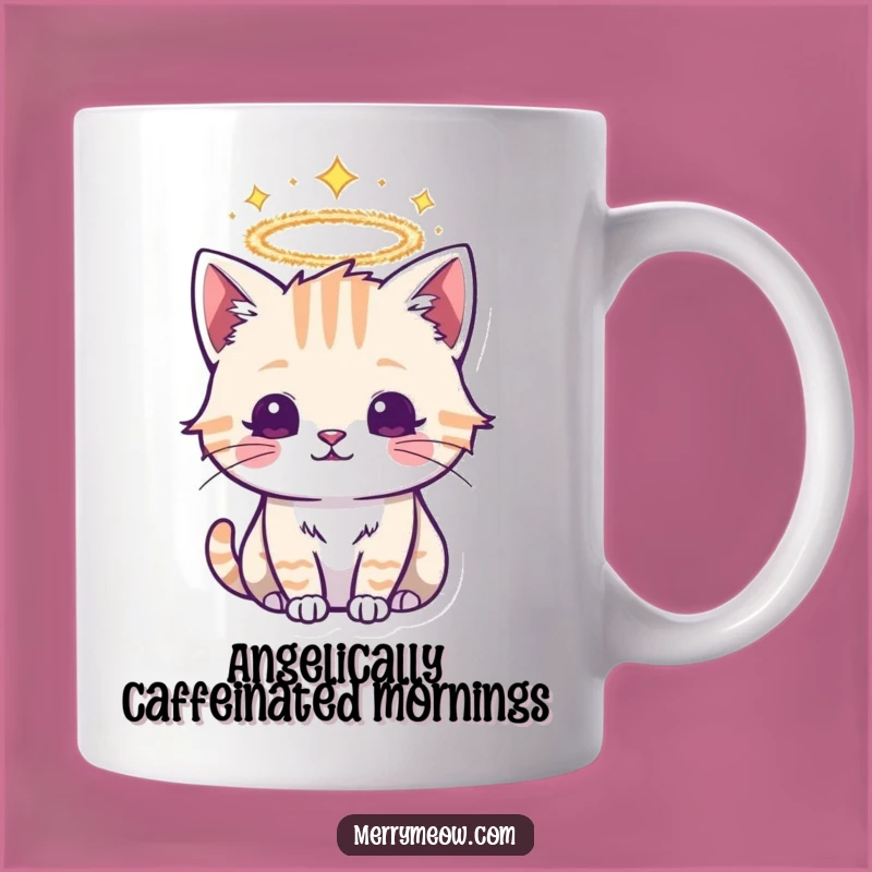 Funny Tinsel Halo Cat Mug: Divine Feline Design for Festive Gift