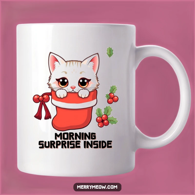 Funny Kawaii Stocking Cat Mug: Surprise Holiday Cat Lover Gift