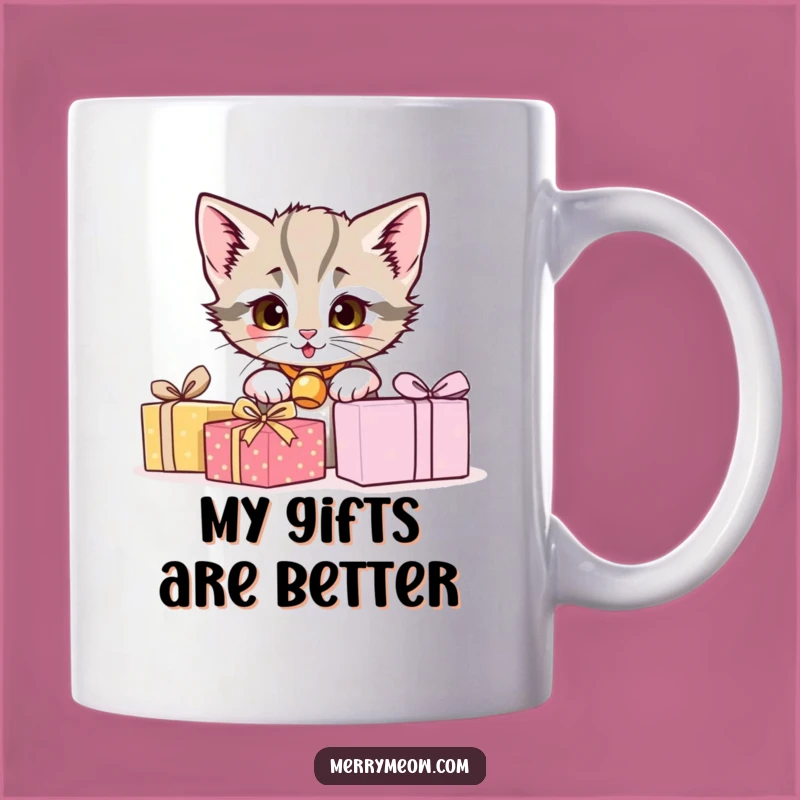 Funny Kitten Peeking Presents Mug - Adorable Mischief & Perfect Gift