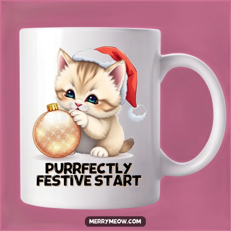 Funny Kitten Santa Hat Mug: Playful Holiday Cheer, a Purrfect Funny Gift!