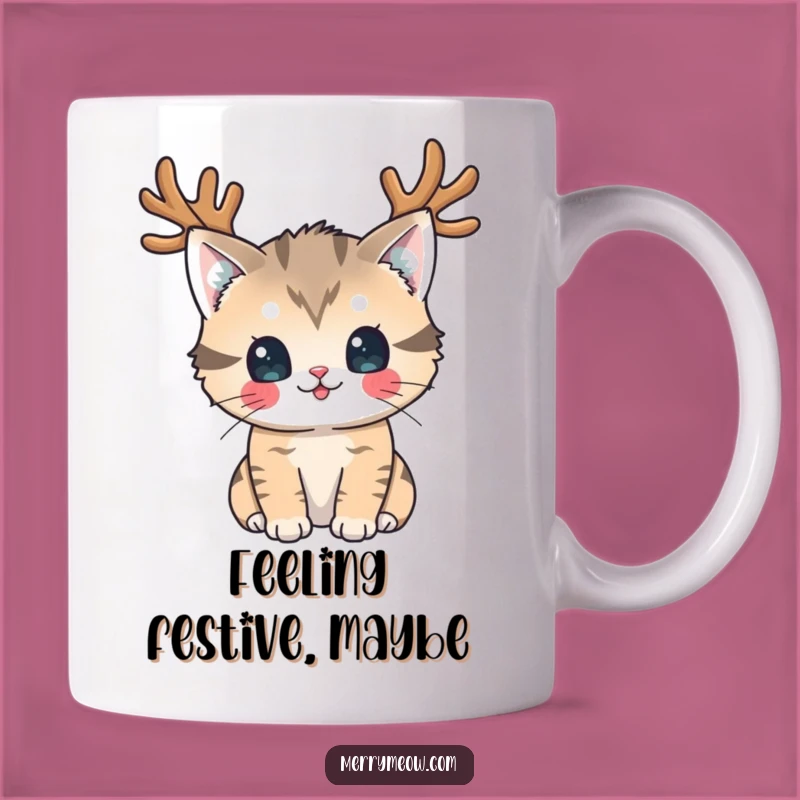 Funny Reindeer Cat Mug: Playful Feline Antlers, Perfect Funny Holiday Gift!