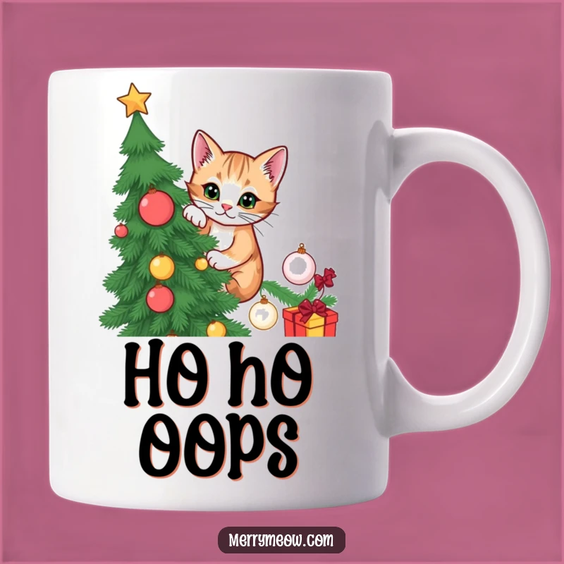 Funny Cat Christmas Tree Mug: Mischievous kitty climbing, a hilarious and funny gift for holidays.
