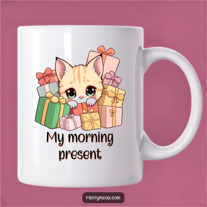 Funny Curious Cat Present Mug - Hilarious Holiday Surprise Gift