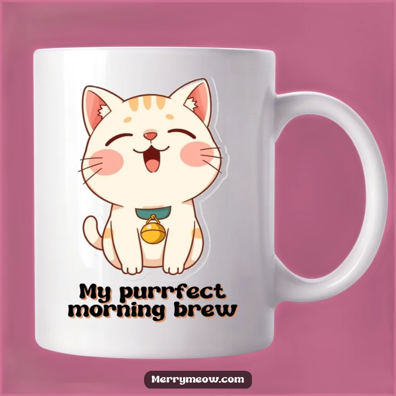 Funny Content Cat Mug: Adorable Purring Kitty with Bell Collar, Perfect Humorous Gift