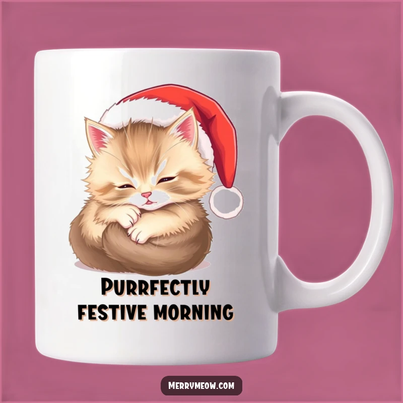 Funny Fluffy Kitten Santa Hat Mug: Adorable Holiday Cheer Funny Gift