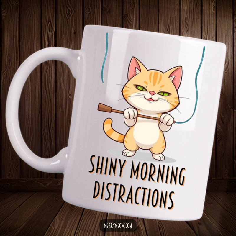 Funny Mug: A mischievous cat gleefully batting at shiny tinsel strands, embodying holiday mischief.