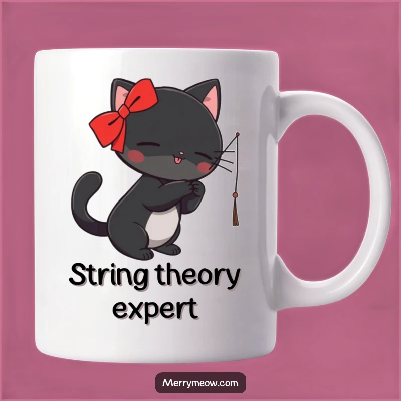 Funny Black Cat Mug: Playful Ribbon Batting, Perfect Funny Gift for Cat Lovers!