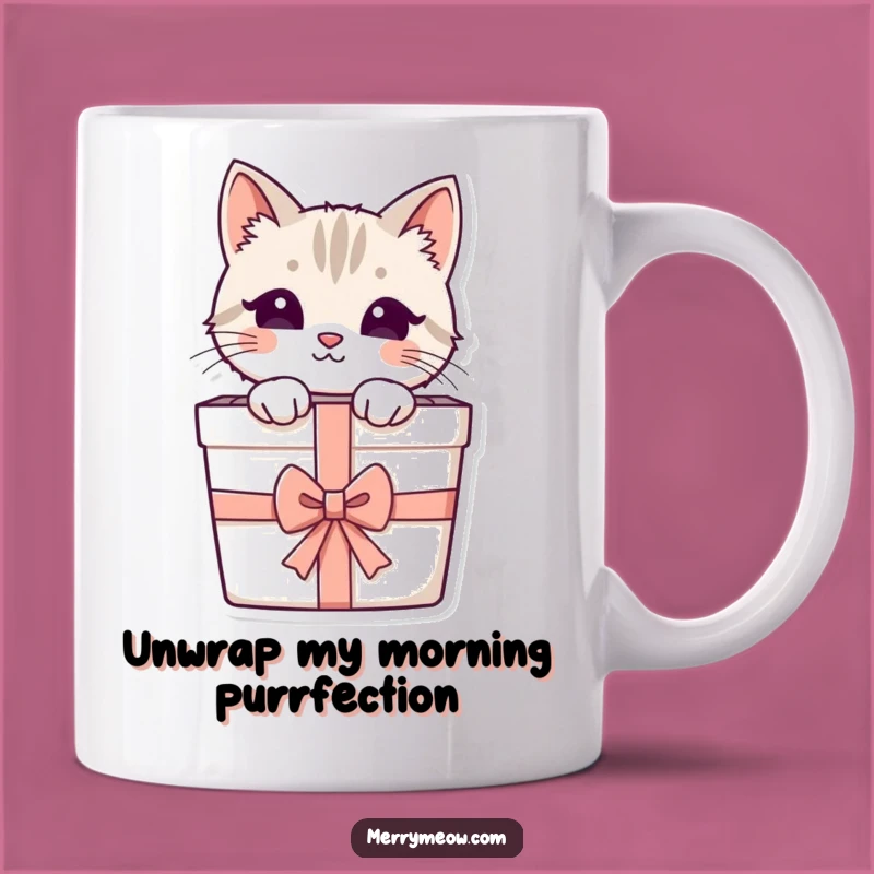Funny Cat Gift Box Mug: Adorable Peeking Feline as a Perfect Present Gift