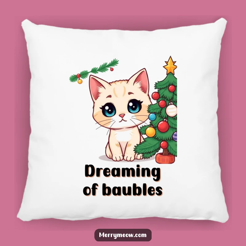 Funny Wide-Eyed Cat Christmas Tree Pillow: Cozy Feline Holiday Decor