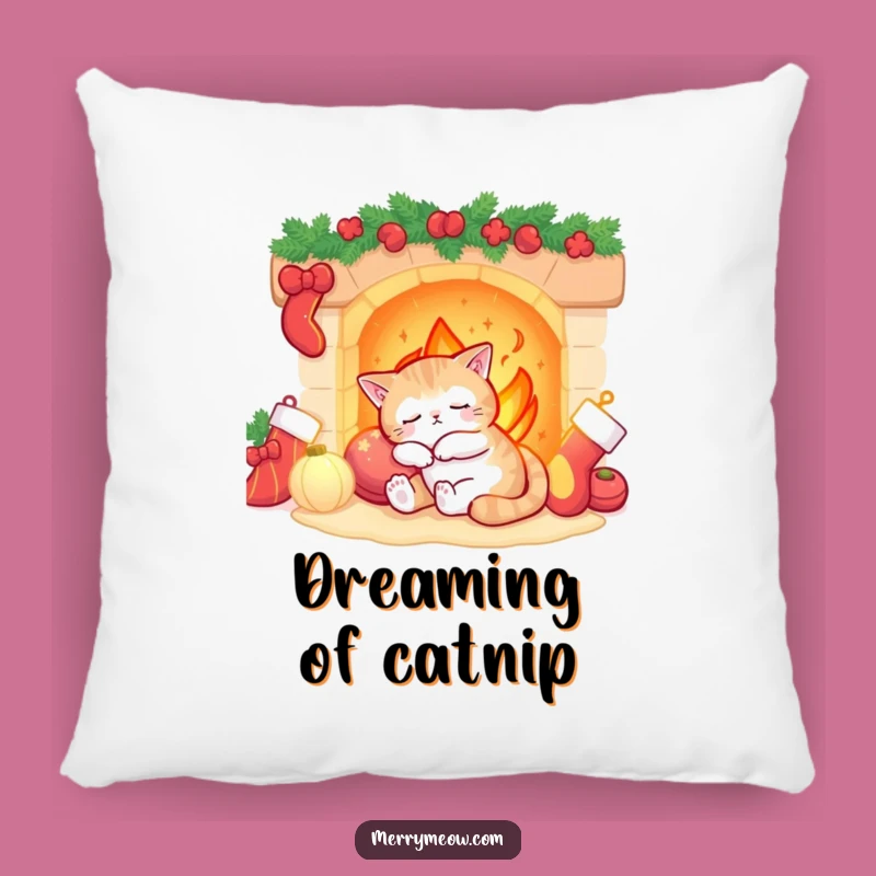 Funny Sleepy Cat Fireplace Pillow: Cozy Comfort & Festive Charm!