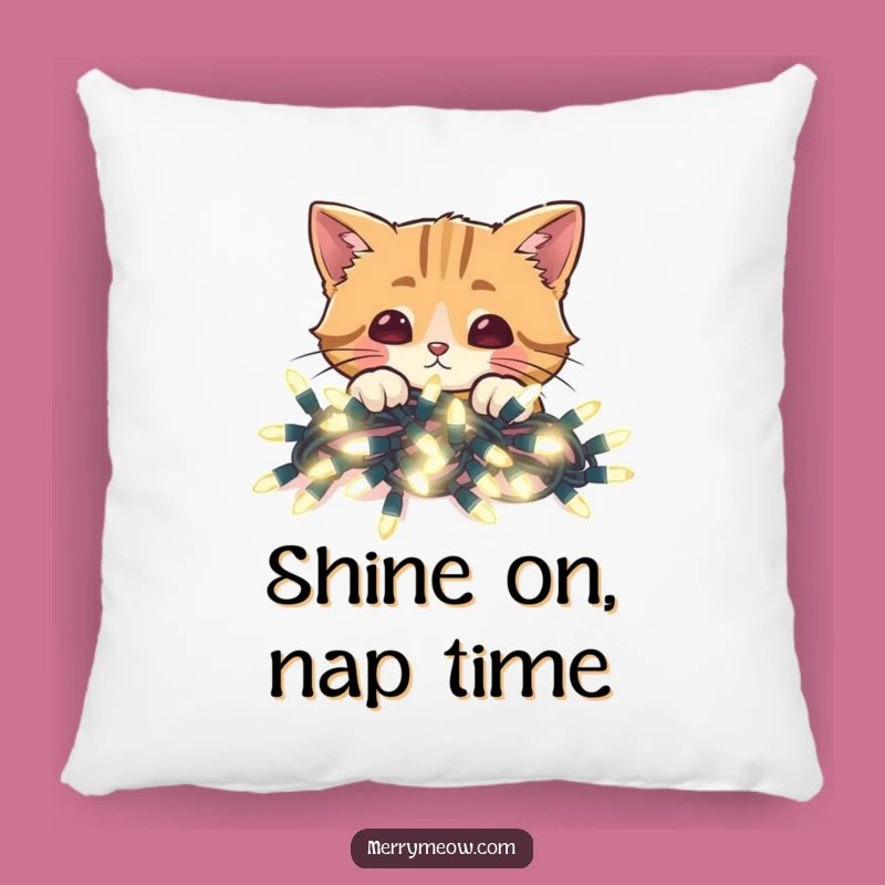 Funny Cat Christmas Lights Pillow: Cozy Peek-a-Boo Cushion Gift