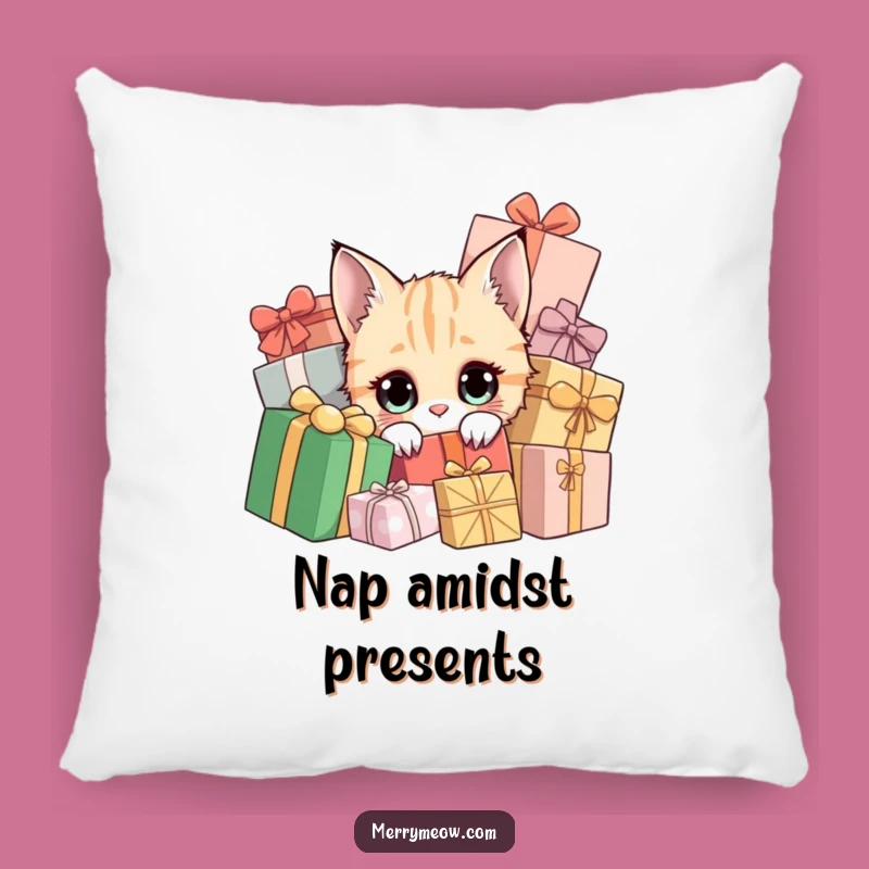 Funny Curious Cat Present Pillow - Comfy & Hilarious Holiday Decor Gift