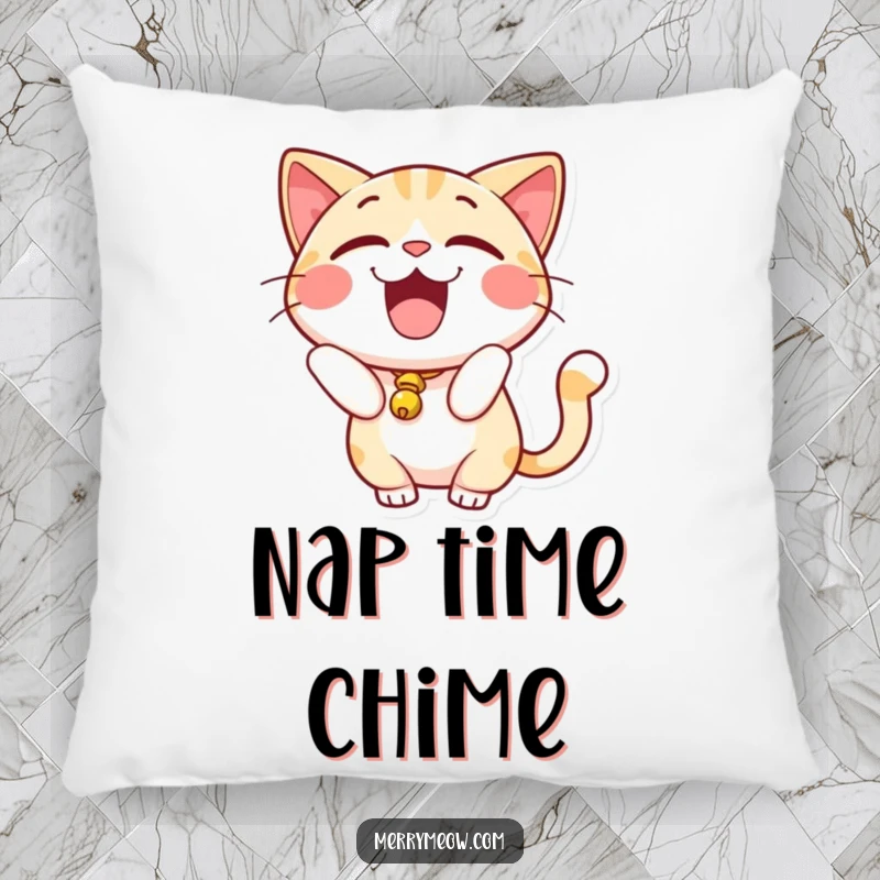 Funny Pillow: An excited cat with a little bell on its tail, adding a touch of playful sound and comfort.