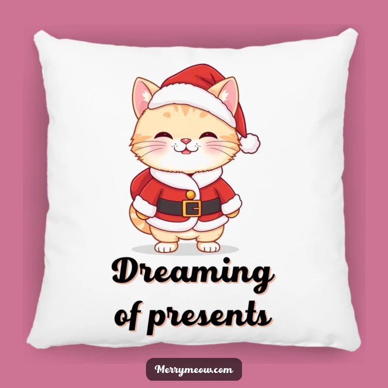Funny Kawaii Santa Cat Pillow: Cheeky Grin Comfort, Adorable Funny Gift