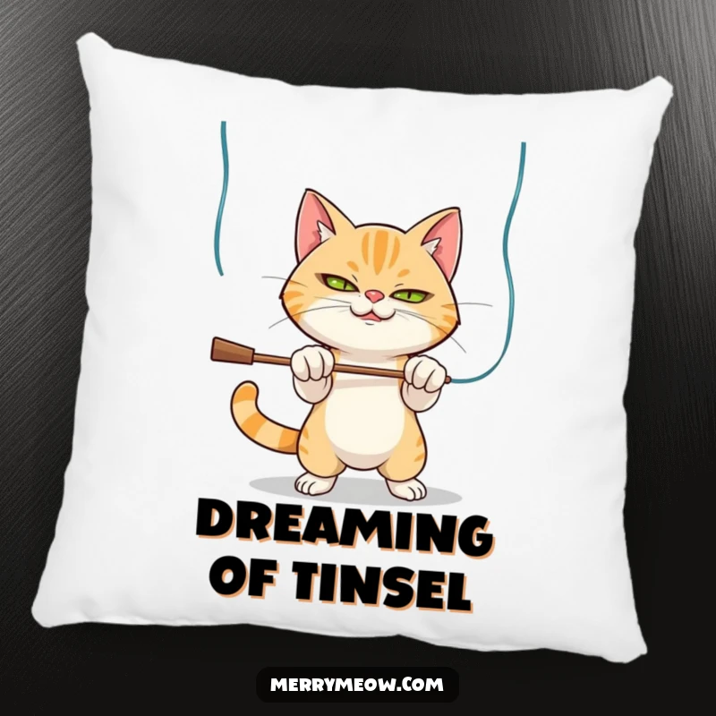 Funny Pillow: A mischievous cat batting at tinsel, adding a touch of playful holiday spirit to any room.
