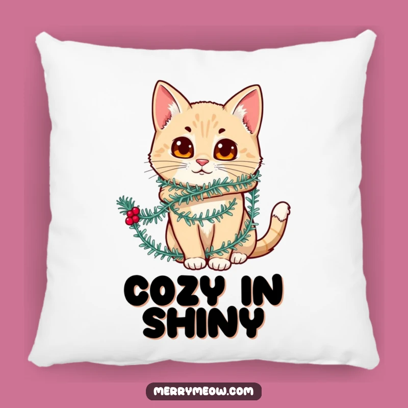 Funny Tinsel Cat Pillow: Cozy & Hilarious Accent for Festive Feline Fans