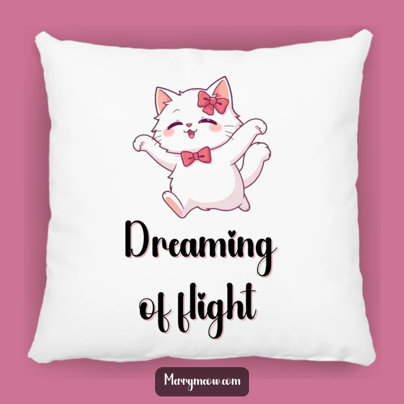 Funny White Cat Leap Pillow: Soft Graceful Cushion, Adorable Humorous Home Decor Gift