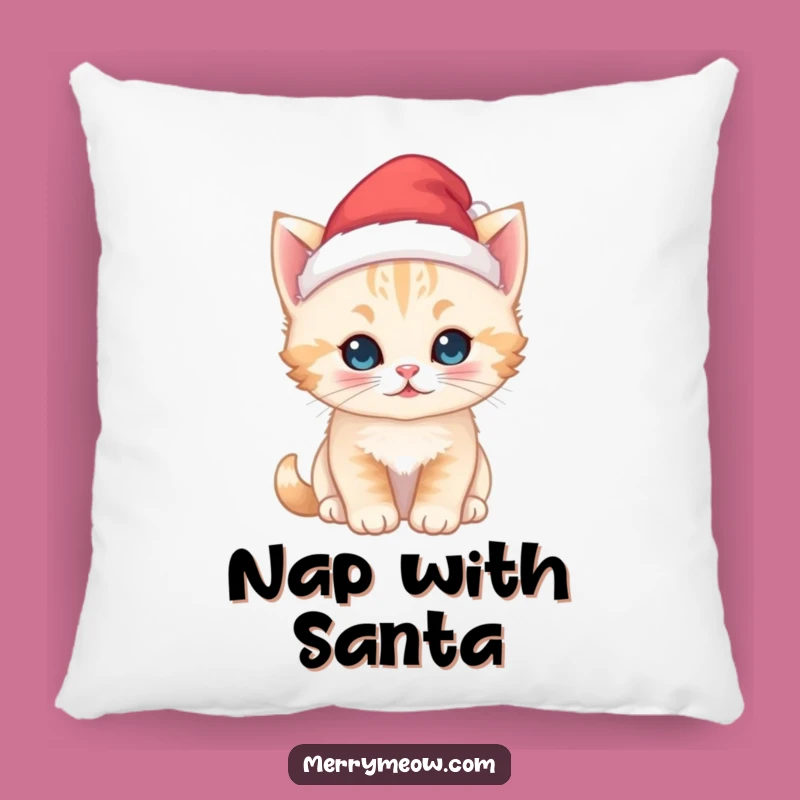 Soft Funny Kawaii Kitten Santa Pillow - Cozy Christmas Kitty Cushion for Holidays