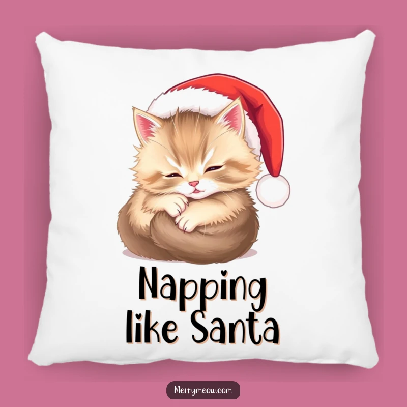 Funny Fluffy Kitten Santa Pillow: Cozy Holiday Companion Funny Gift